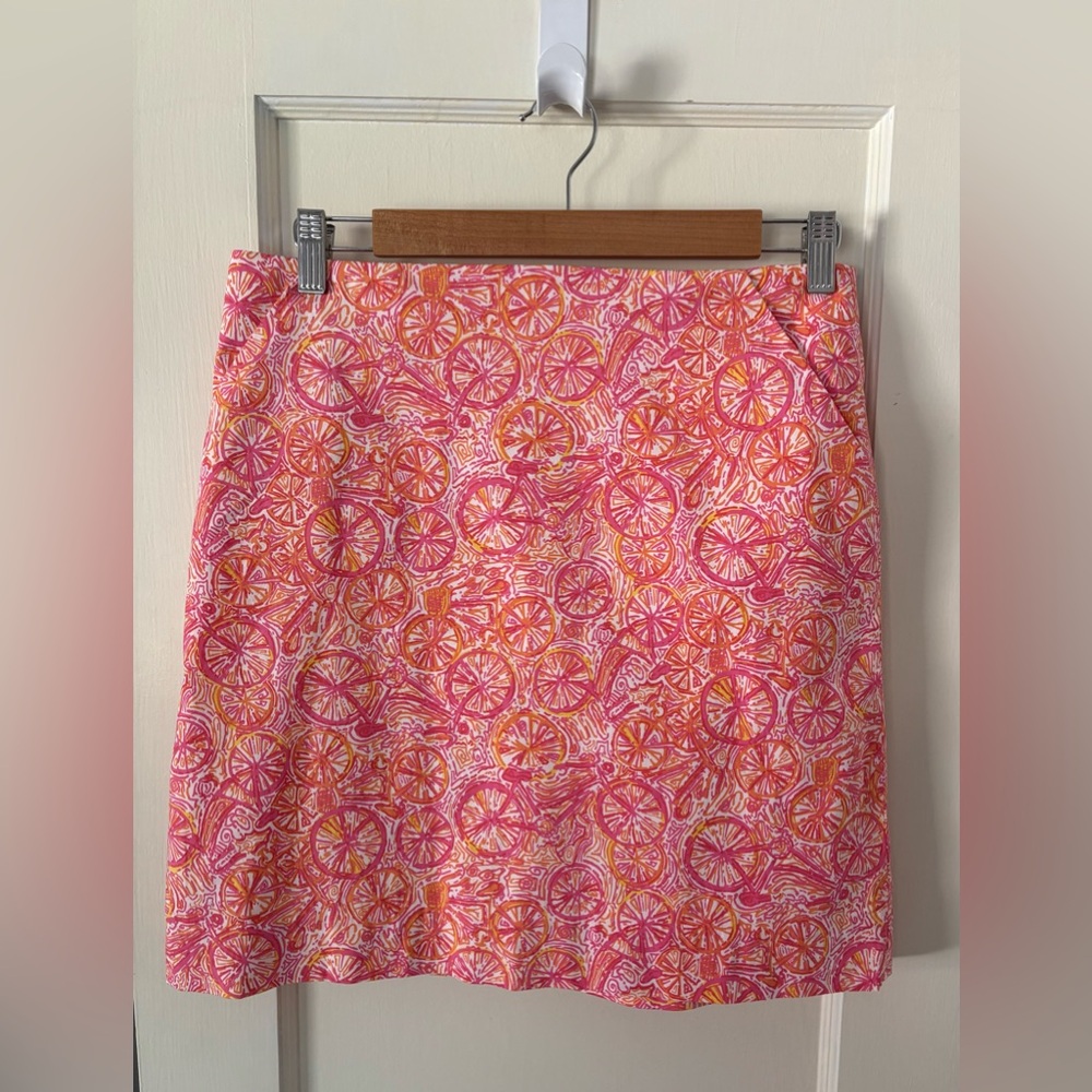 Lilly Pulitzer Pink and Orange Bicycle Patterned Skirt